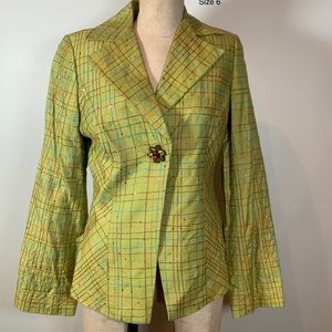Green jacket with colored threads